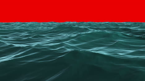 Choppy-blue-ocean-under-red-screen-sky-