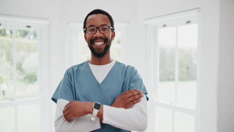 Face,-black-man-and-nurse-with-arms-crossed