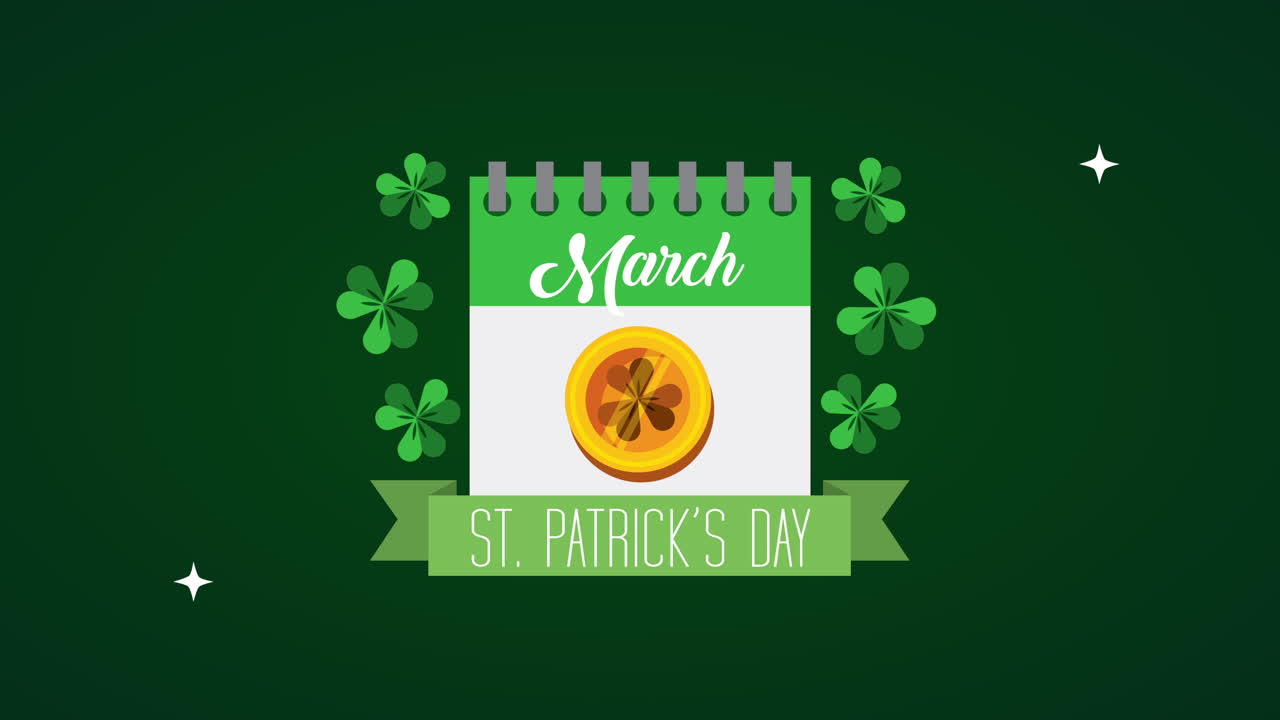 st patricks day animated card with calendar and coins