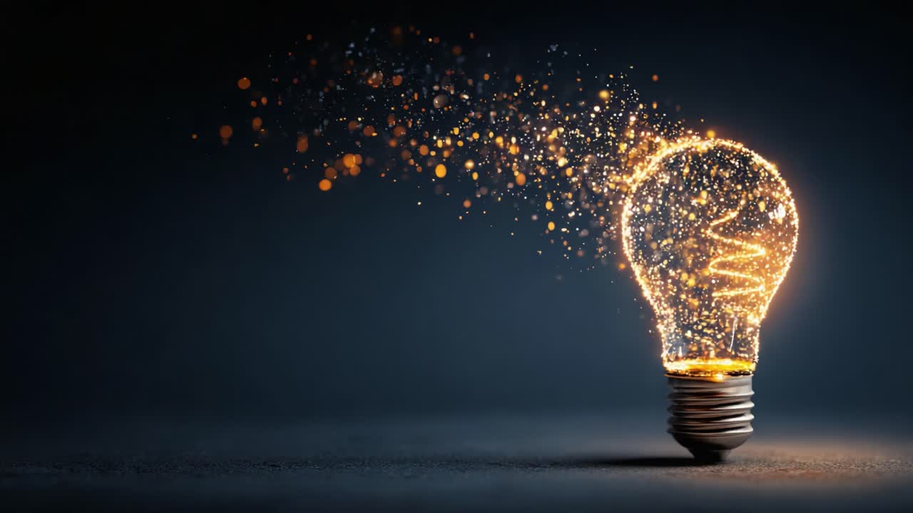 A Captivating Display of Illuminated Creativity: An Enchanting Light Bulb Emits a Stream of Magical Golden Sparks, Symbolizing Innovative Ideas and Inspiration