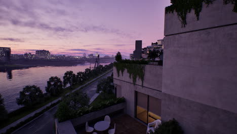 sunset view from a rooftop balcony