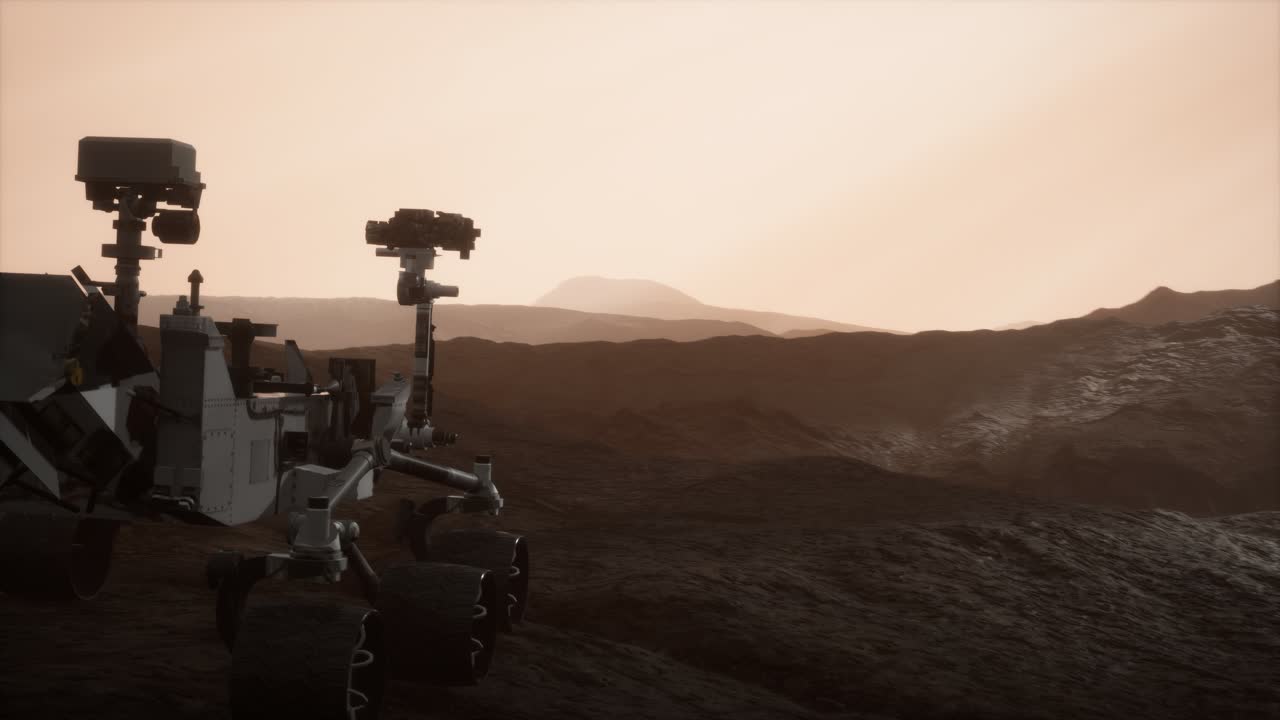 Mars-mönkijä Curiosity tutkimassa punaisen planeetan pintaa. Kuvan elementit on toimittanut NASA.