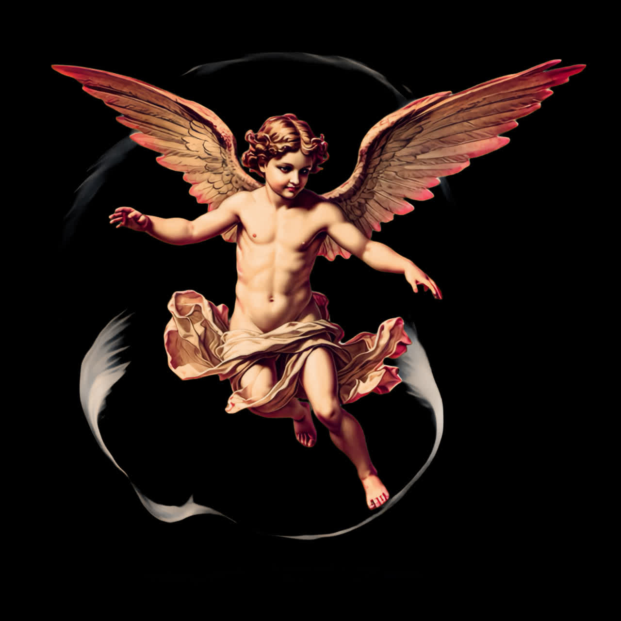 Elegant celestial figure in flight animation isolated asset, transparent 4K video, alpha channel