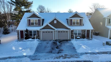 semi-detached houses with two garages in suburb of usa