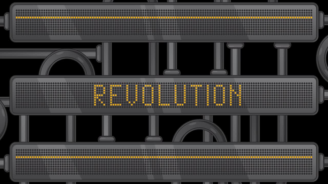 Revolution text on a Digital Led Panel.