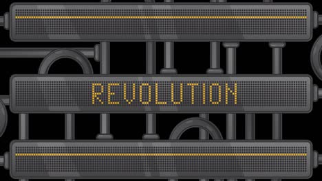 revolution text on a digital led panel.