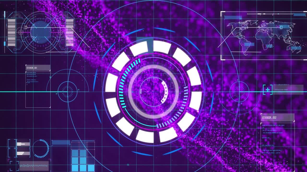 animación del procesamiento de datos con escaneo de alcance sobre puntos de luz sobre fondo negro