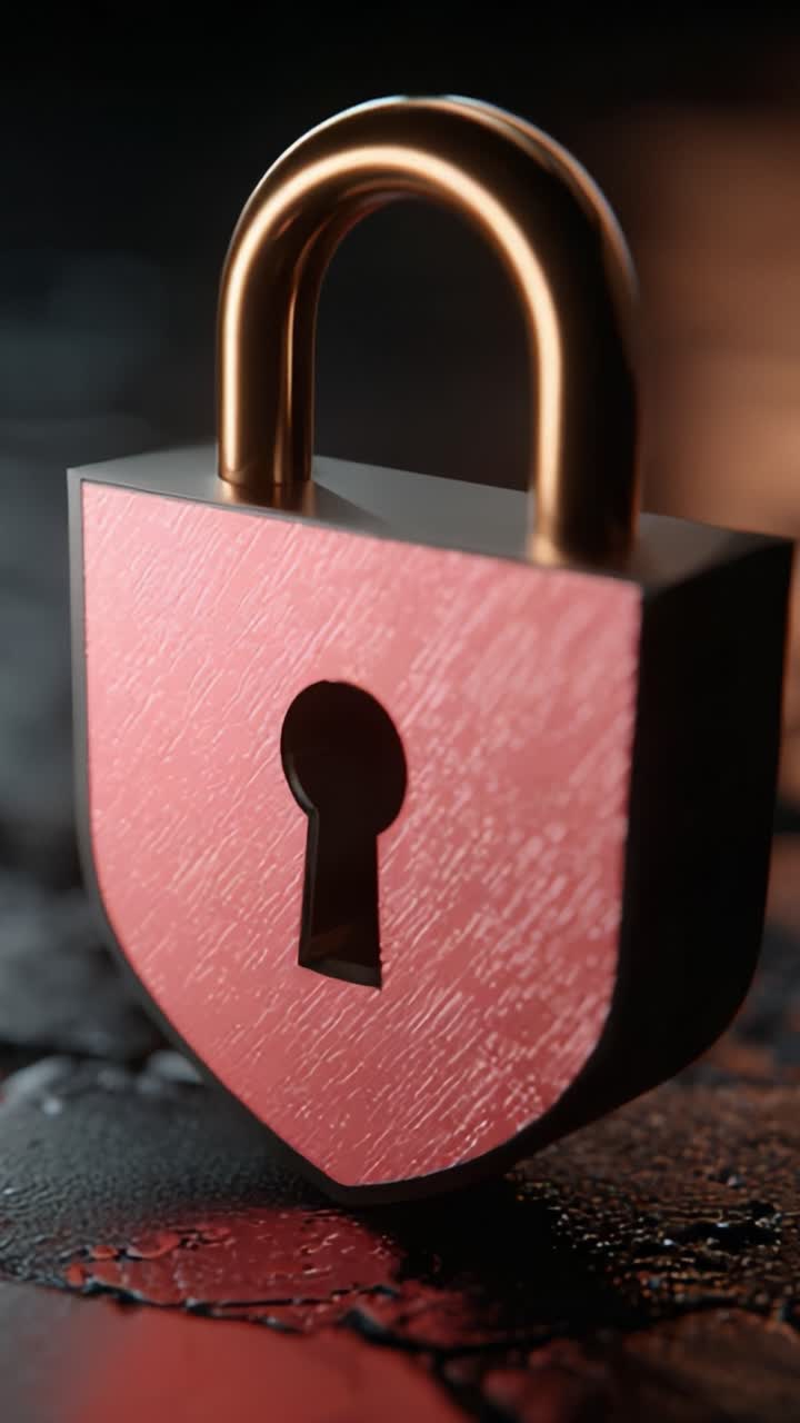 A Close-Up View of an Elegant Padlock with a Unique Design, Showcasing Its Shiny Finish and the Intricacies of Its Keyhole Against a Dark Background