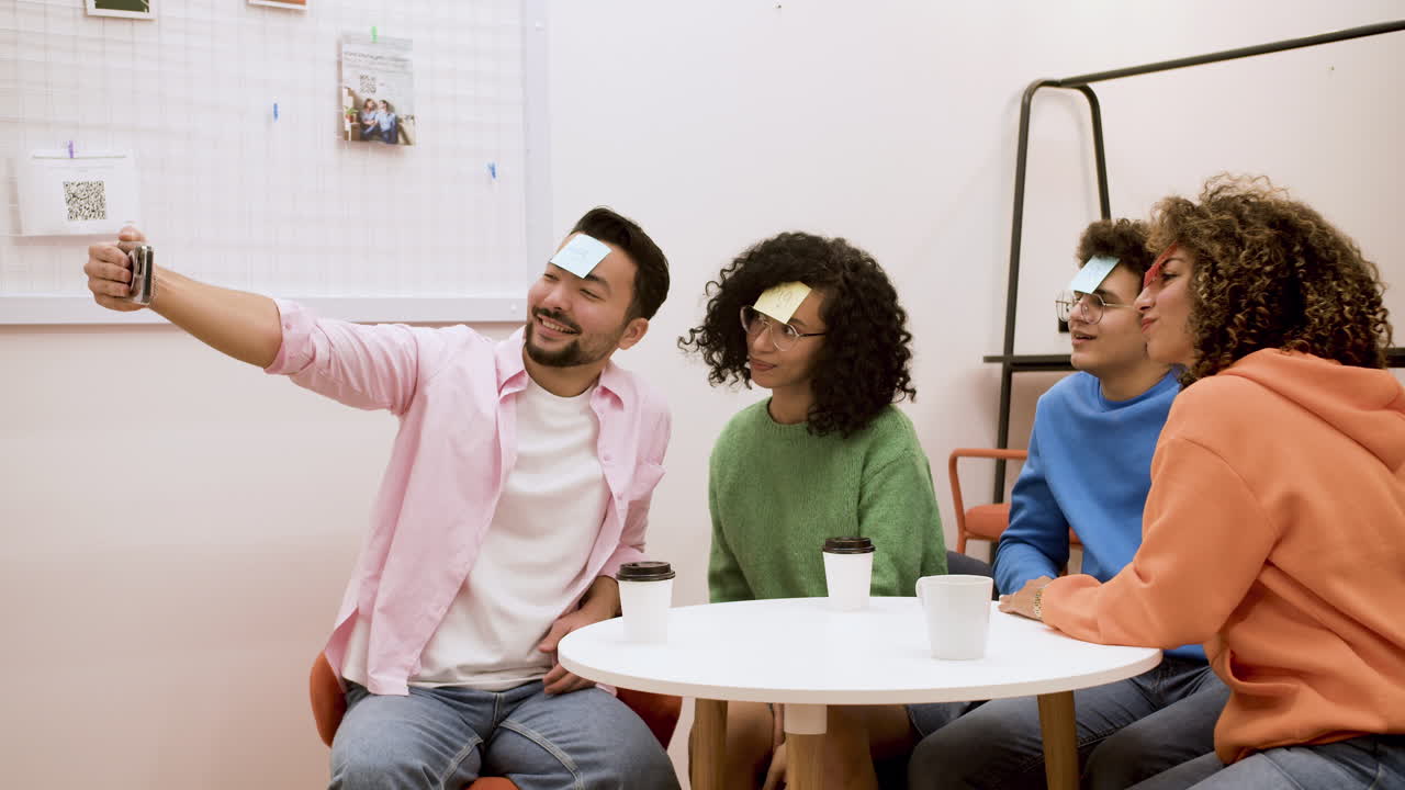 Friends talking selfie photo with smartphone