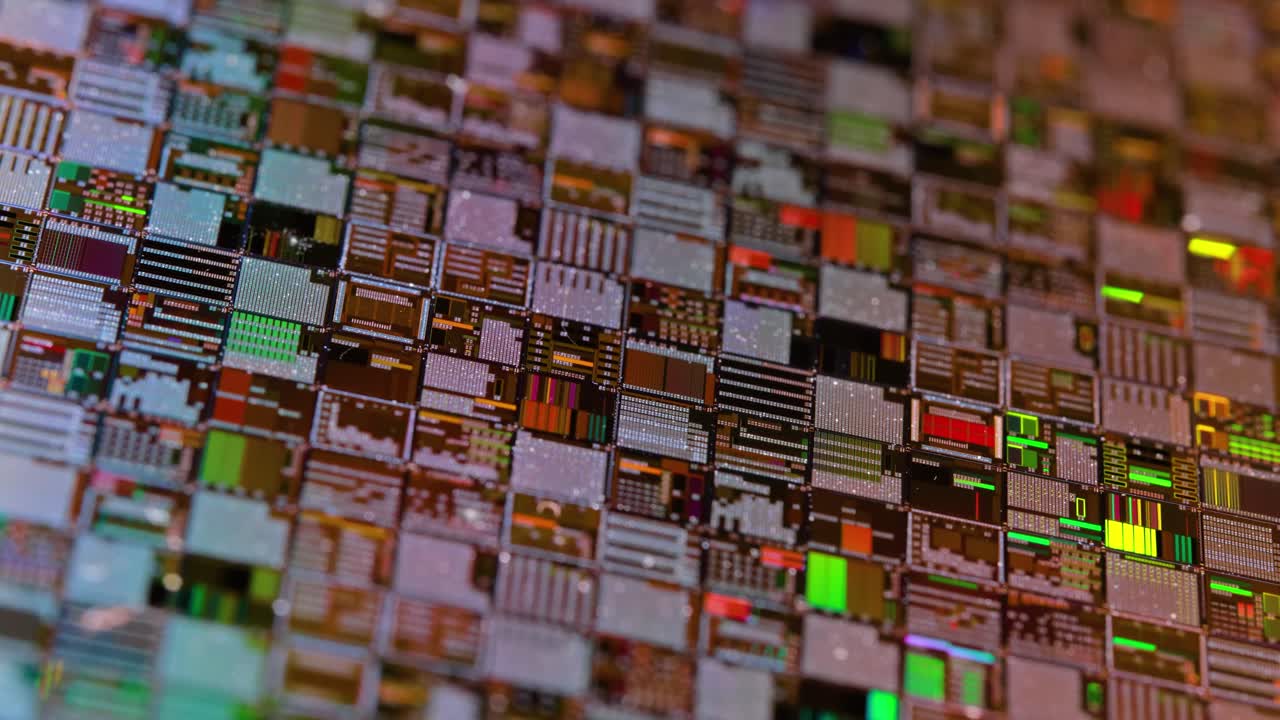 primer plano de una oblea de silicio con circuitos integrados