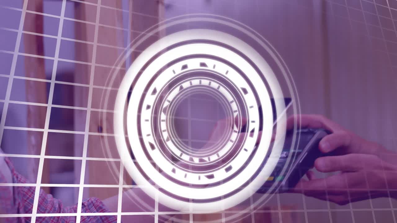 animación del escaneo del alcance sobre la mujer animación en fondo geométrico