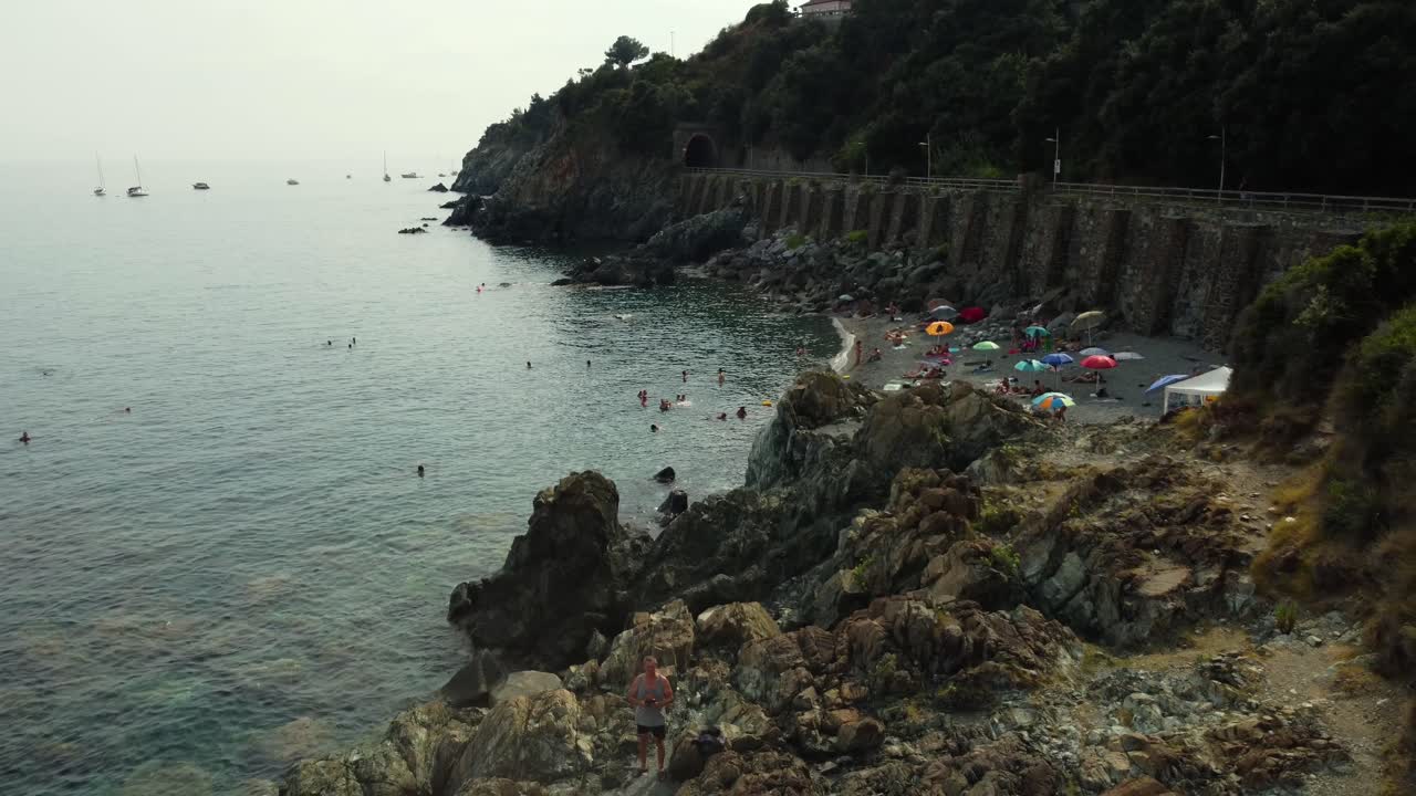 Coastal scene with beach and rocky shoreline