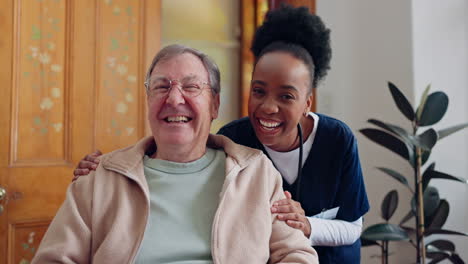 senior, man or face of nurse in nursing home