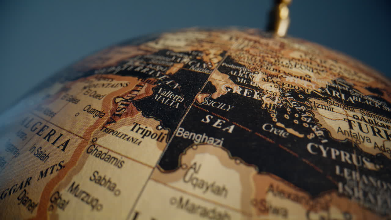 Closeup retro globe illustrating countries at Europe and Africa maillands