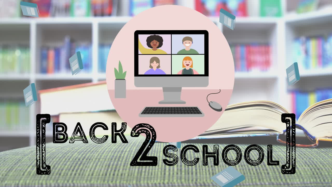 도서관에서 학교로 돌아가는 텍스트의 애니메이션