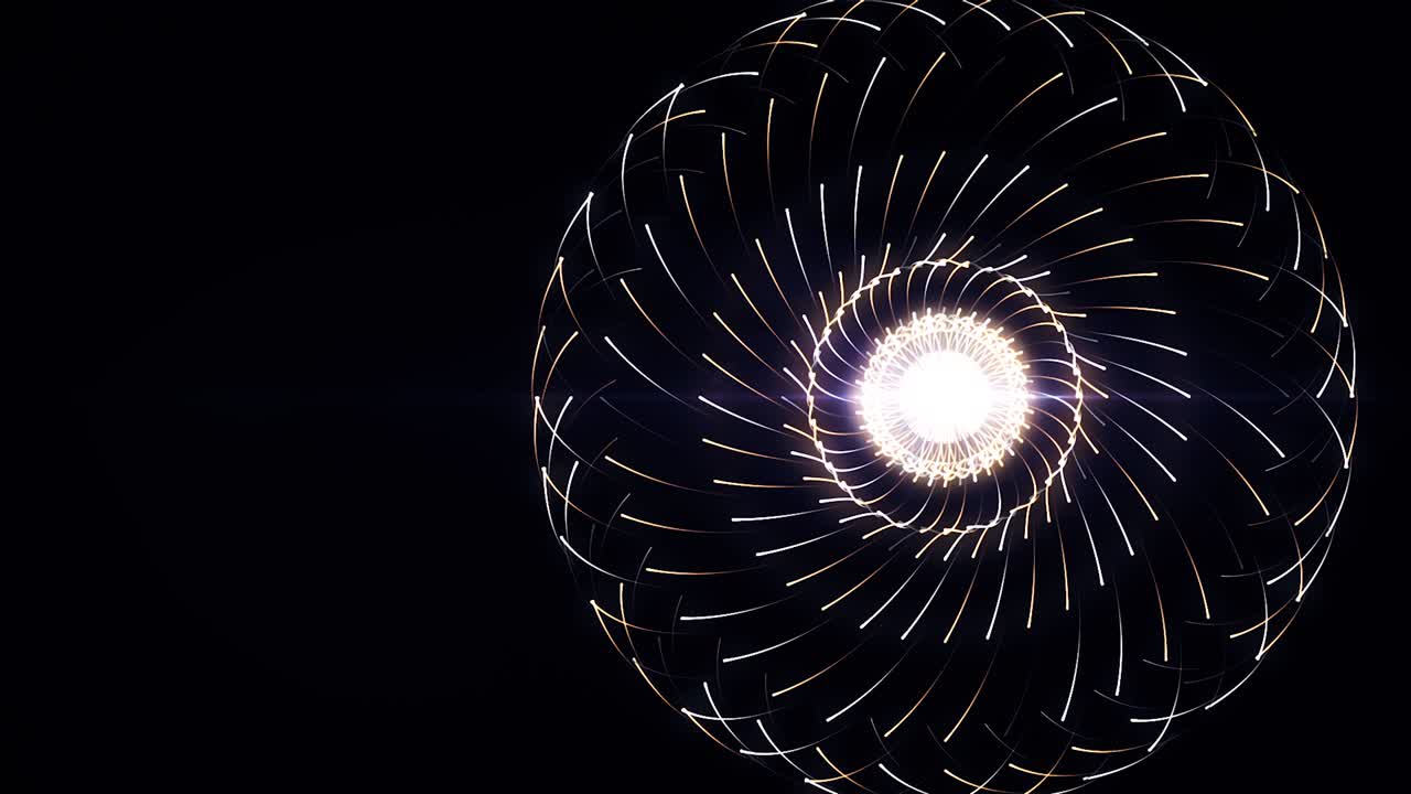 абстрактное ядро распространяет энергию вокруг него на черном фоне, беспрепятственный цикл. анимация. импульсы летают вокруг блестящей сферы.