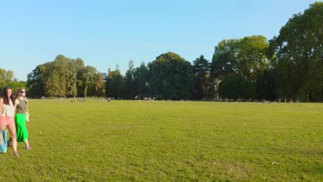 young people walking in park of the golden head, lyon, france.