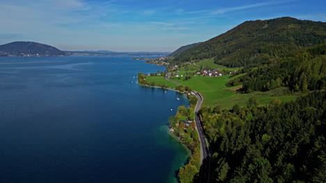 aerial view of attersee lake in summer in salzkammergut, upper austria