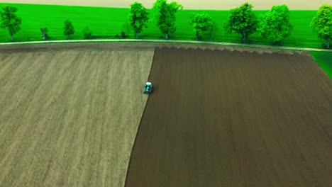 avión no tripulado vuela sobre el campo arando tractor 4k
