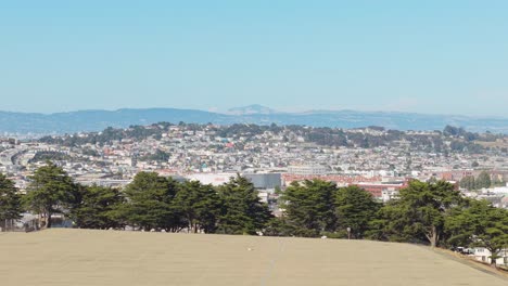 a static aerial view of the neighborhood in bernal heights san francisco california.
