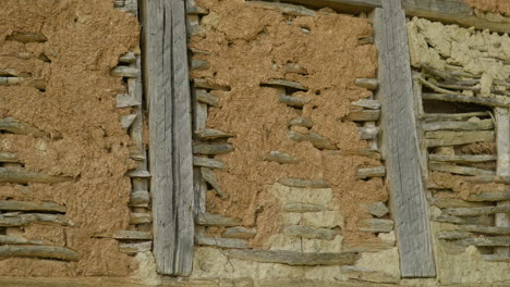 old architecture wattle and daub timber framed house mud and sticks close up