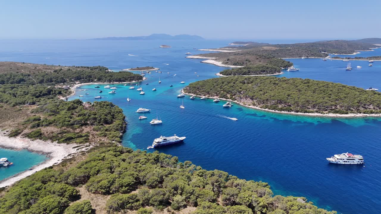 Drone aerial view of adriatic sea croatia balkans balkan country boats yachts islands