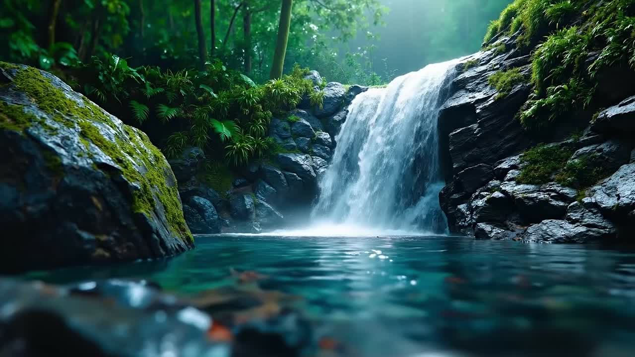 森の中の滝の美しいショット | 無料写真