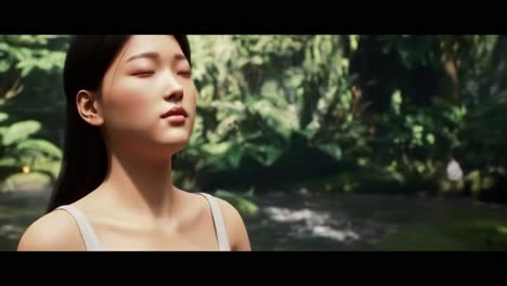 a tranquil moment of meditation in a lush, vibrant forest, embraced by nature's serenity and calmness, capturing pure inner peace and reflection