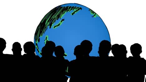 animation of people shadows and globe on white background