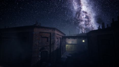 milky way stars above abandoned old fatory