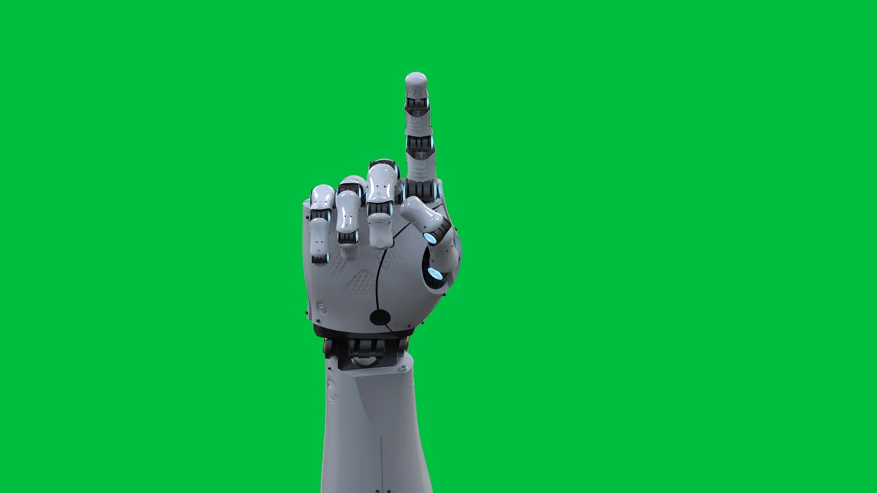 la mano del cyborg en la pantalla verde
