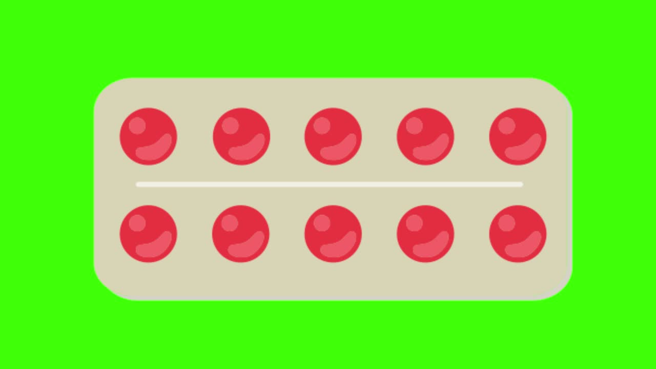 초록색 스크린 배경에 은 알약이 담긴 어리