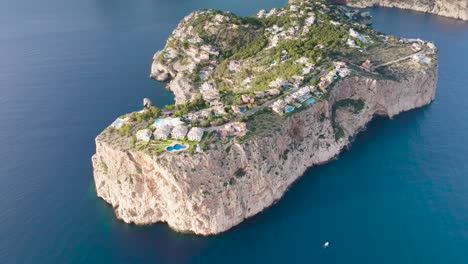 Scenic-Aerial-View-Of-Villa-Property-At-Mirador-De-La-Mola-Cliff,-Mallorca