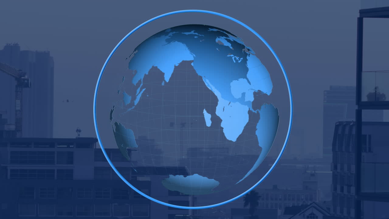 도시 풍경 위의 지구의 애니메이션