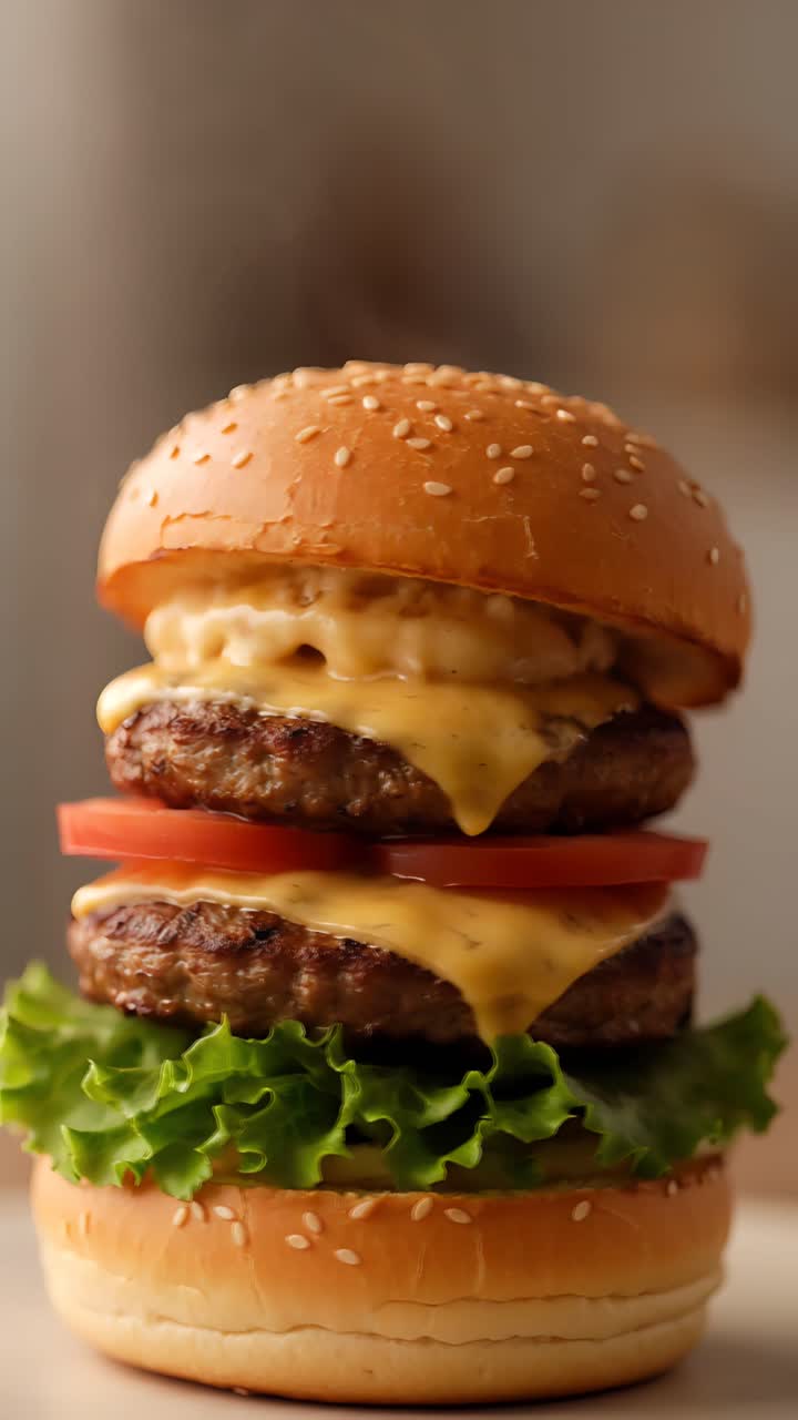 Hamburger Succoso Primo Piano Sfondo Bokeh 4K