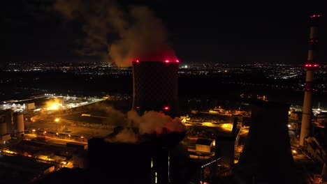 night aerial view of power plant