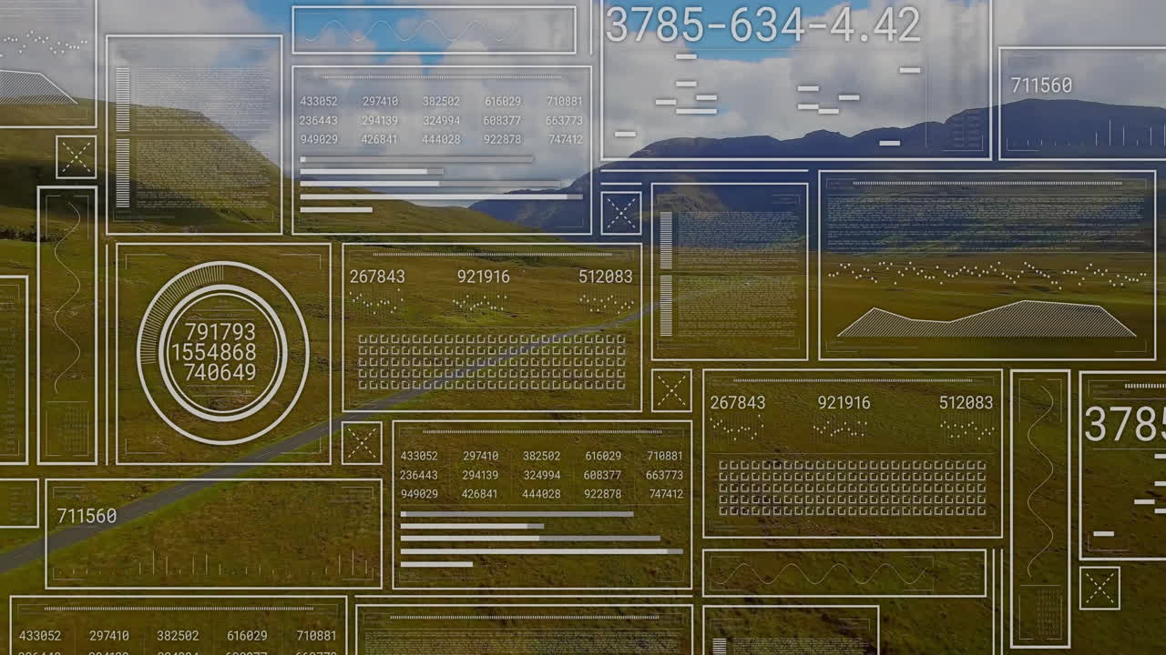 animación del procesamiento de datos sobre el paisaje