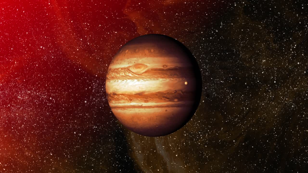 animación del planeta naranja en la galaxia roja