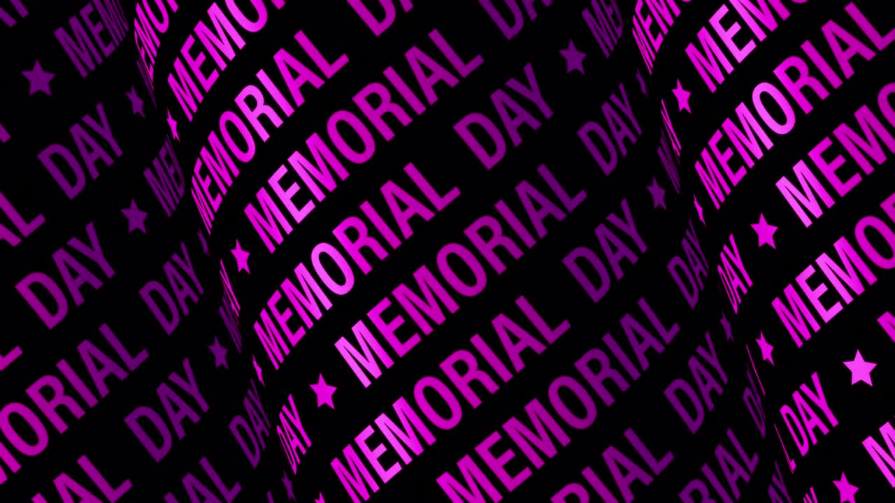 animación del día conmemorativo 3d magenta púrpura índigo tubo de texto animación de bucle sin costuras en fondo negro. fondo de bucle 4k para tráiler de película, teaser de música, video de introducción, outro, presentación de espectáculo