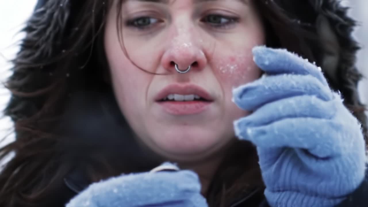 A Reflective Moment in Winter: Capturing Emotion and Intrigue as a Person Examines an Object in the Snowy Landscape, Deep in Thought and Wonder