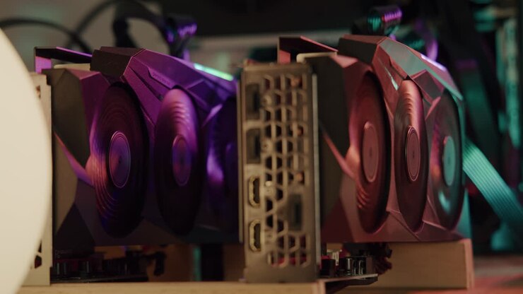 Close Up of of a GPU mining a digital crypto asset
