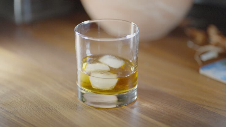 Slow-motion di bourbon che si agita in un bicchiere basso