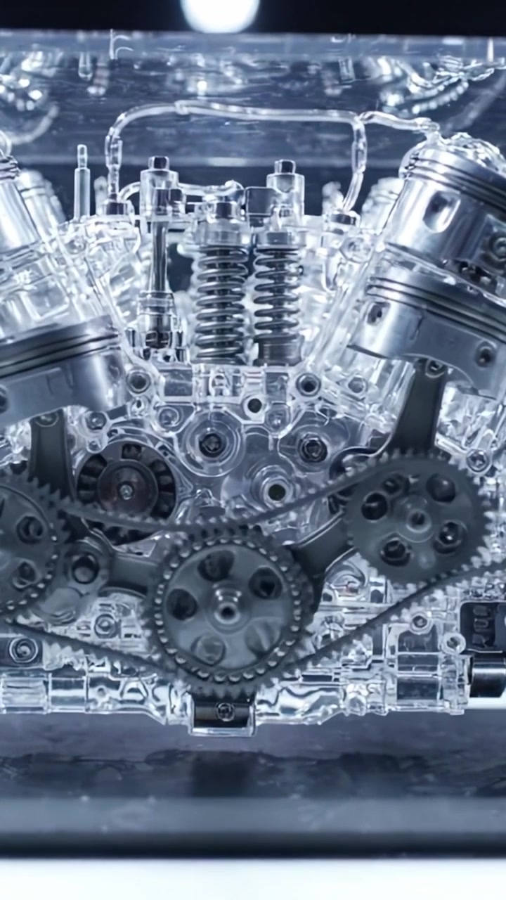 Uno Sguardo Dettagliato a un Blocco Motore Trasparente: Svelando le Complessità dell'Ingegneria Automobilistica Moderna e del Design Meccanico con Chiarezza Sbalorditiva