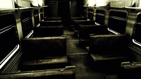 abandoned train car interior showcases eerie emptiness and aged design