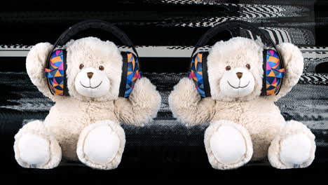 teddy bears with headphones and noise distortion