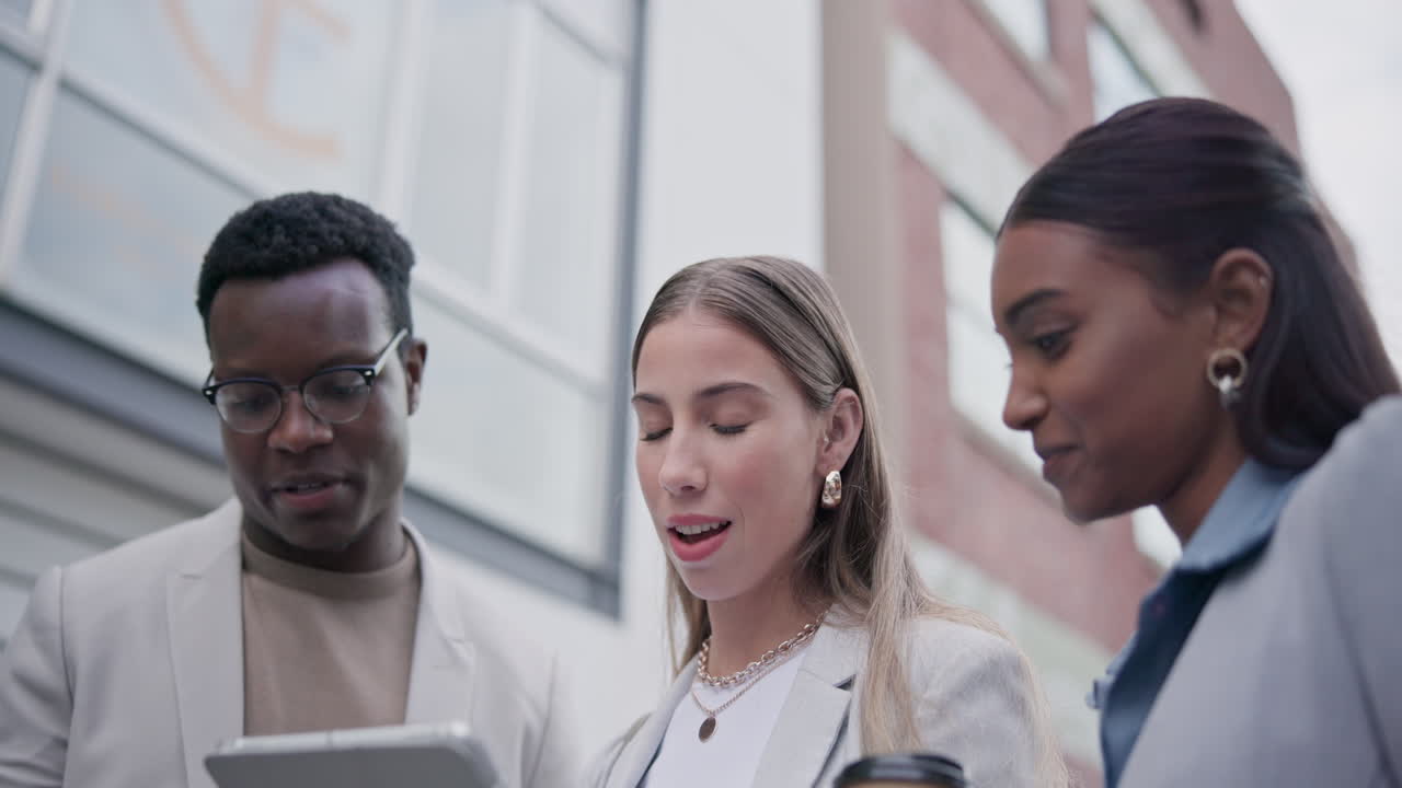 ciudad, tableta y gente de negocios de planificación