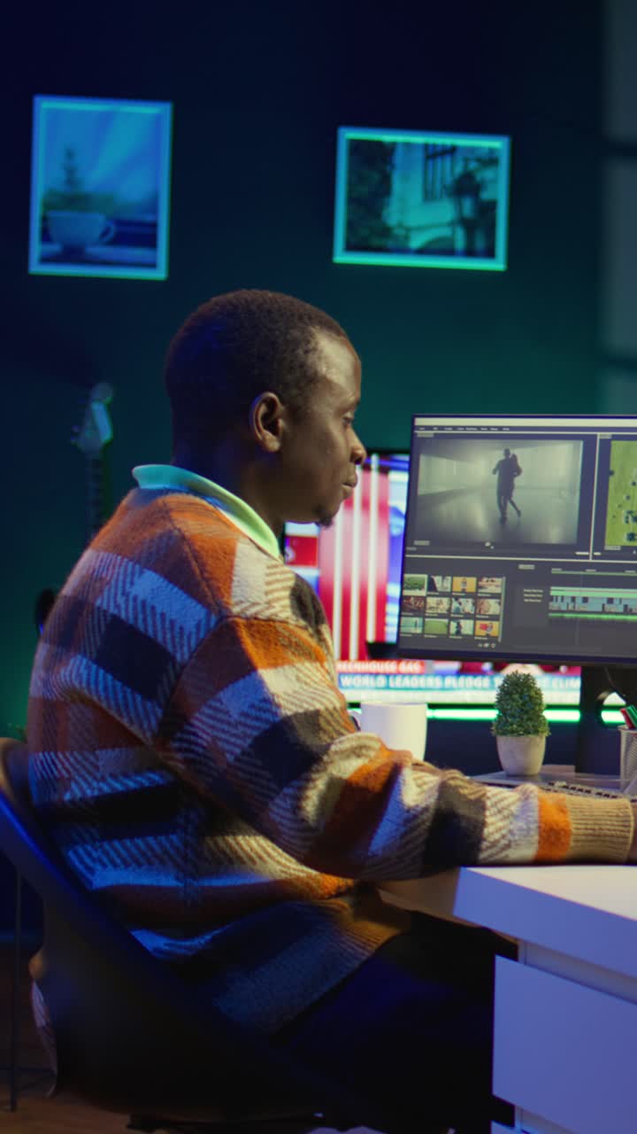 Vertical Video Video editor working on creative software to create a film montage