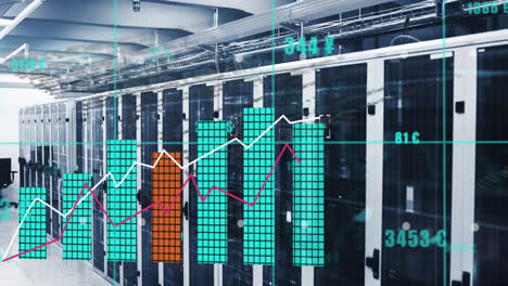 animación del procesamiento de datos estadísticos a través de la red de red contra la sala de servidores informáticos