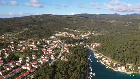 panoramic view on the city of korcula, dalmatia, croatia during summer - aerial drone shot