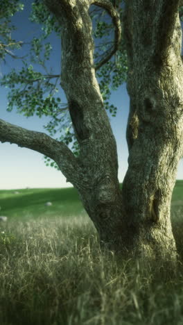 graceful tree stands tall in a lush green meadow under a clear sky